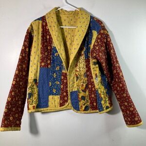 Handmade Quilted Reversible Patchwork Jacket Rooster Sunflower Floral Print